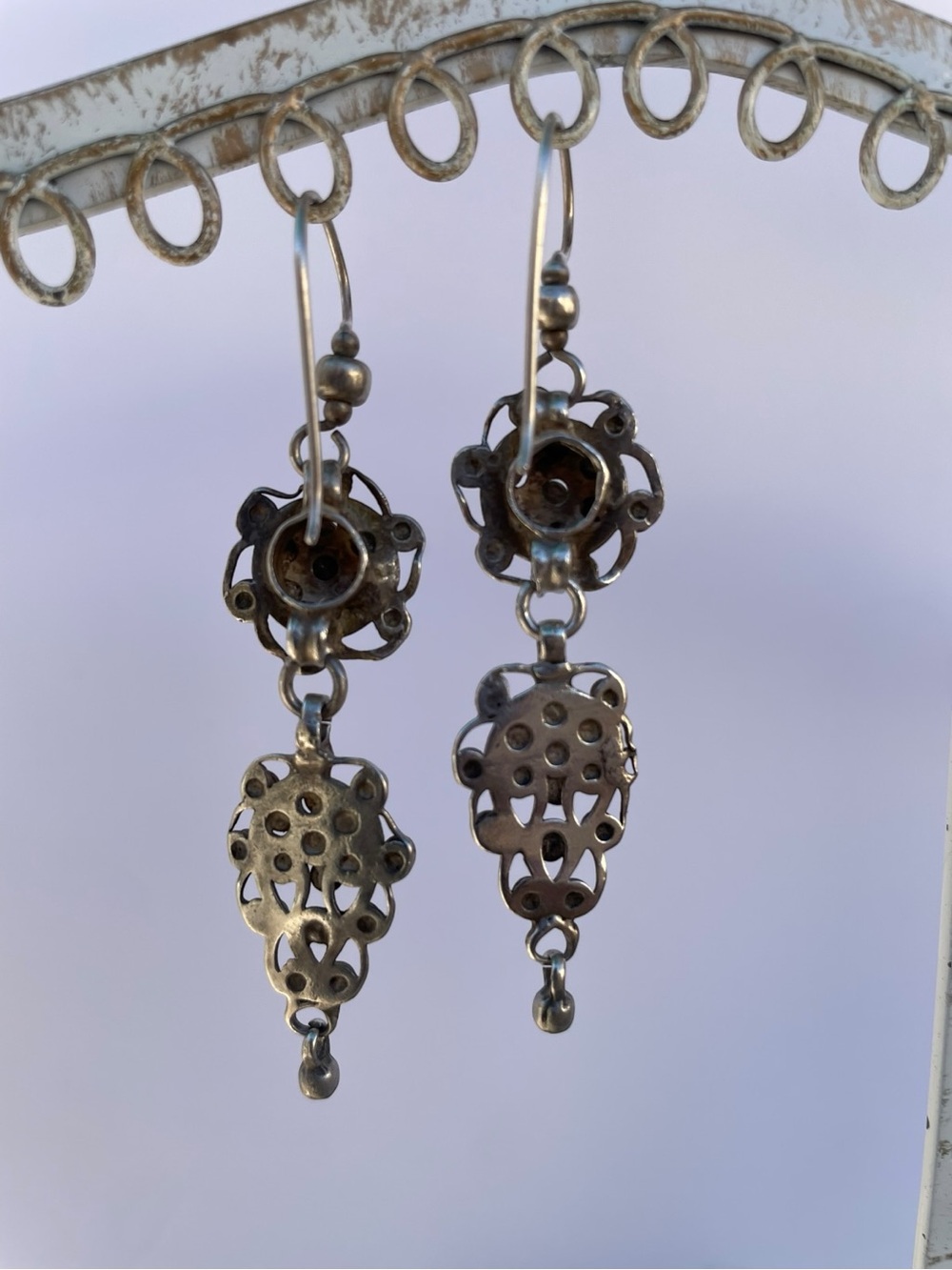Vintage Silver Multi-Drop Beaded Dangle Earrings - Picture 3 of 6